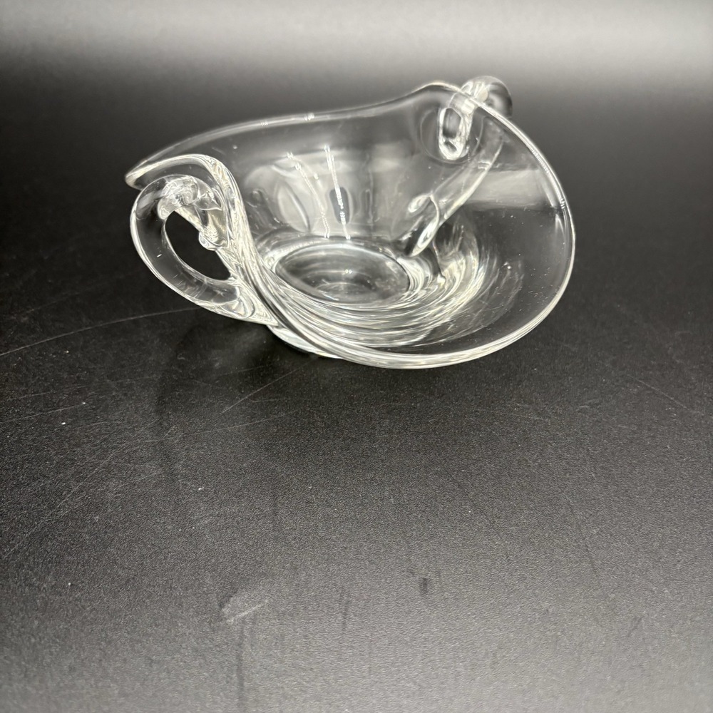 Vintage Clear Crystal Crimped 2 Handled Small Dish FINE QUALITY Glass